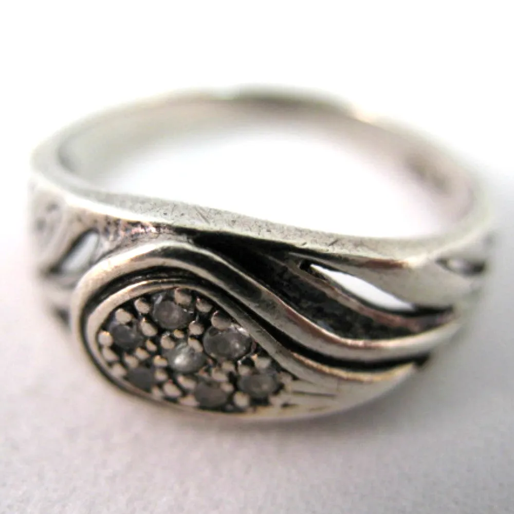STERLING SILVER Marked 925 Crystal Stones GOLF CLUB Golfer Womens Ladies RING size 7