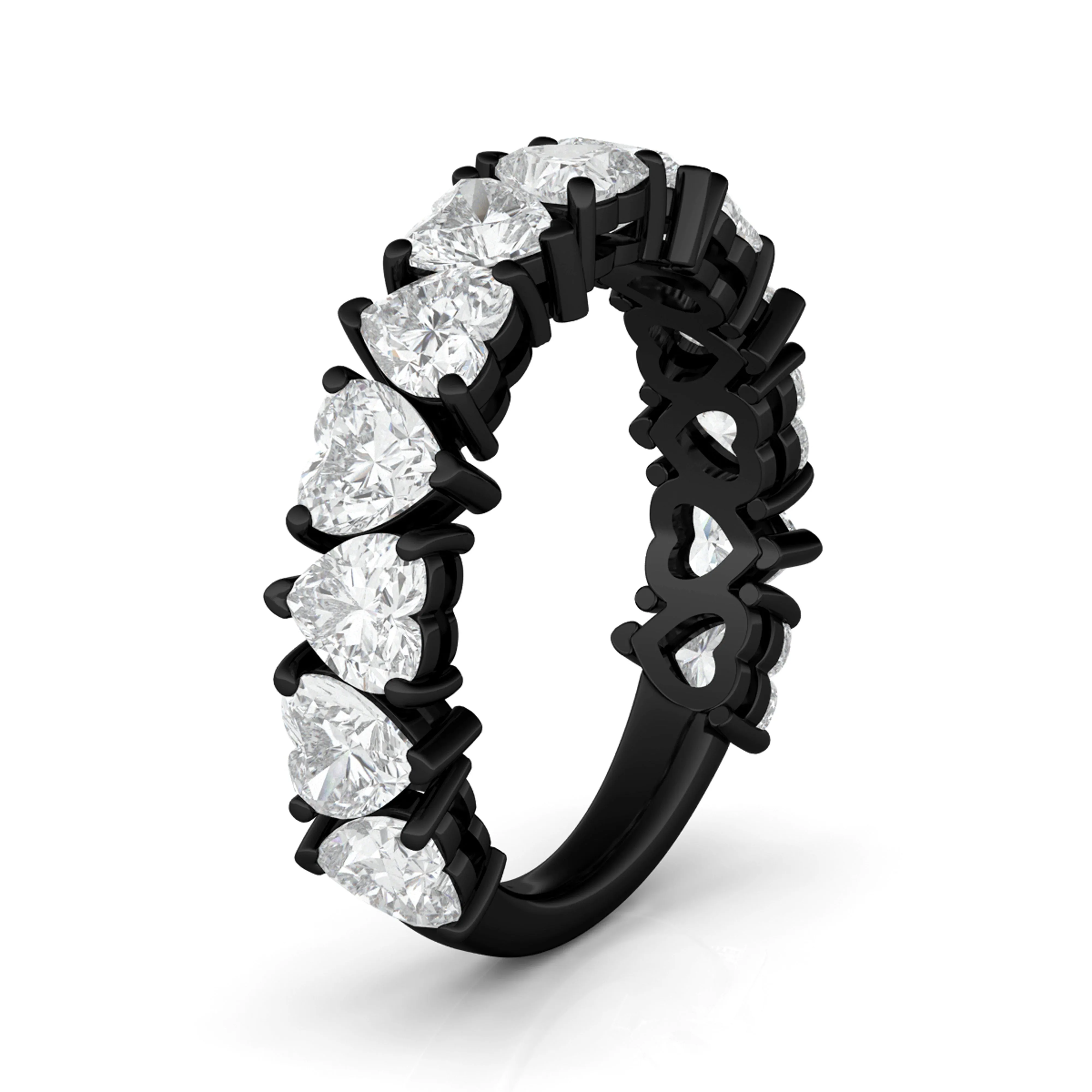 Three-Fourths Band Alternating Heart Diamond Ring