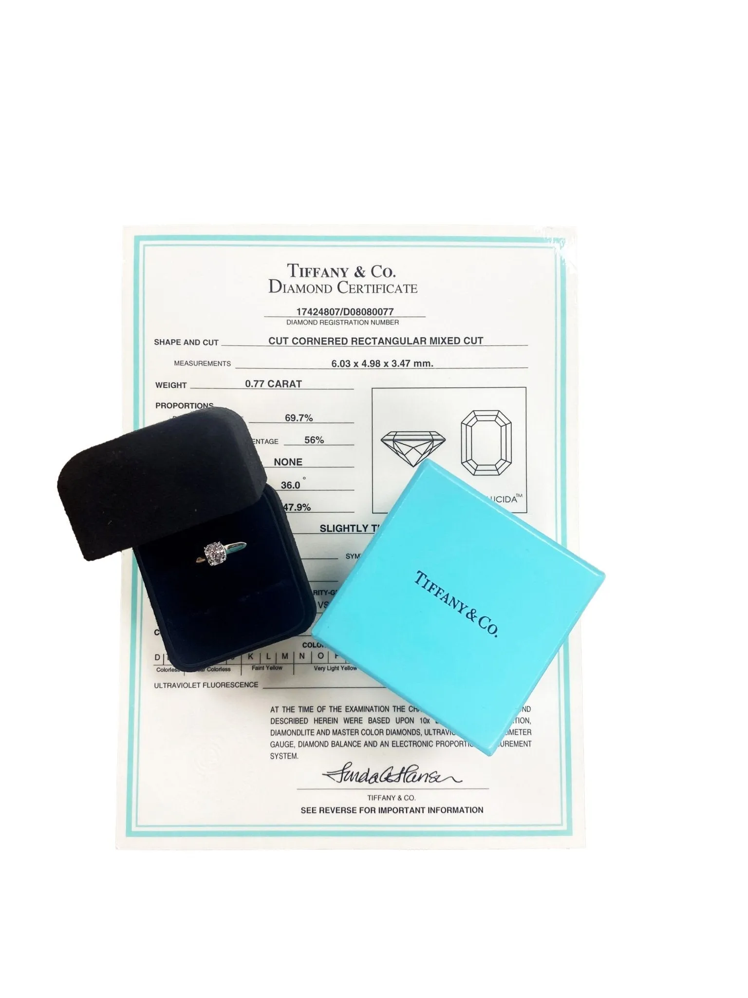 Tiffany Certificated Solitaire Mixed Cut Diamond Ring