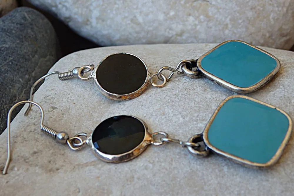 Turquoise and Black Dangle Earrings
