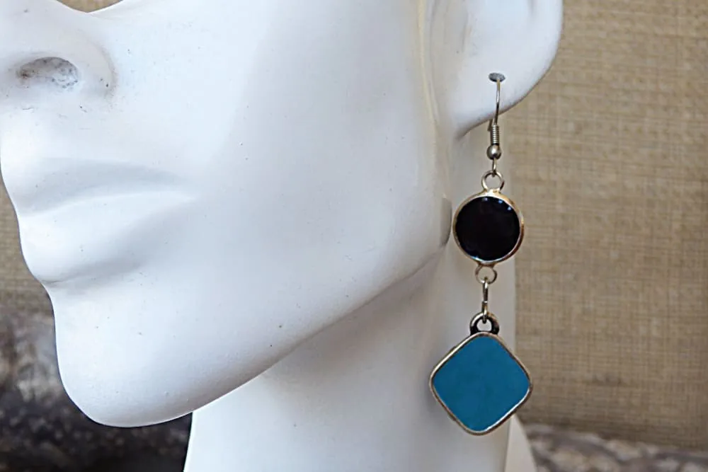 Turquoise and Black Dangle Earrings