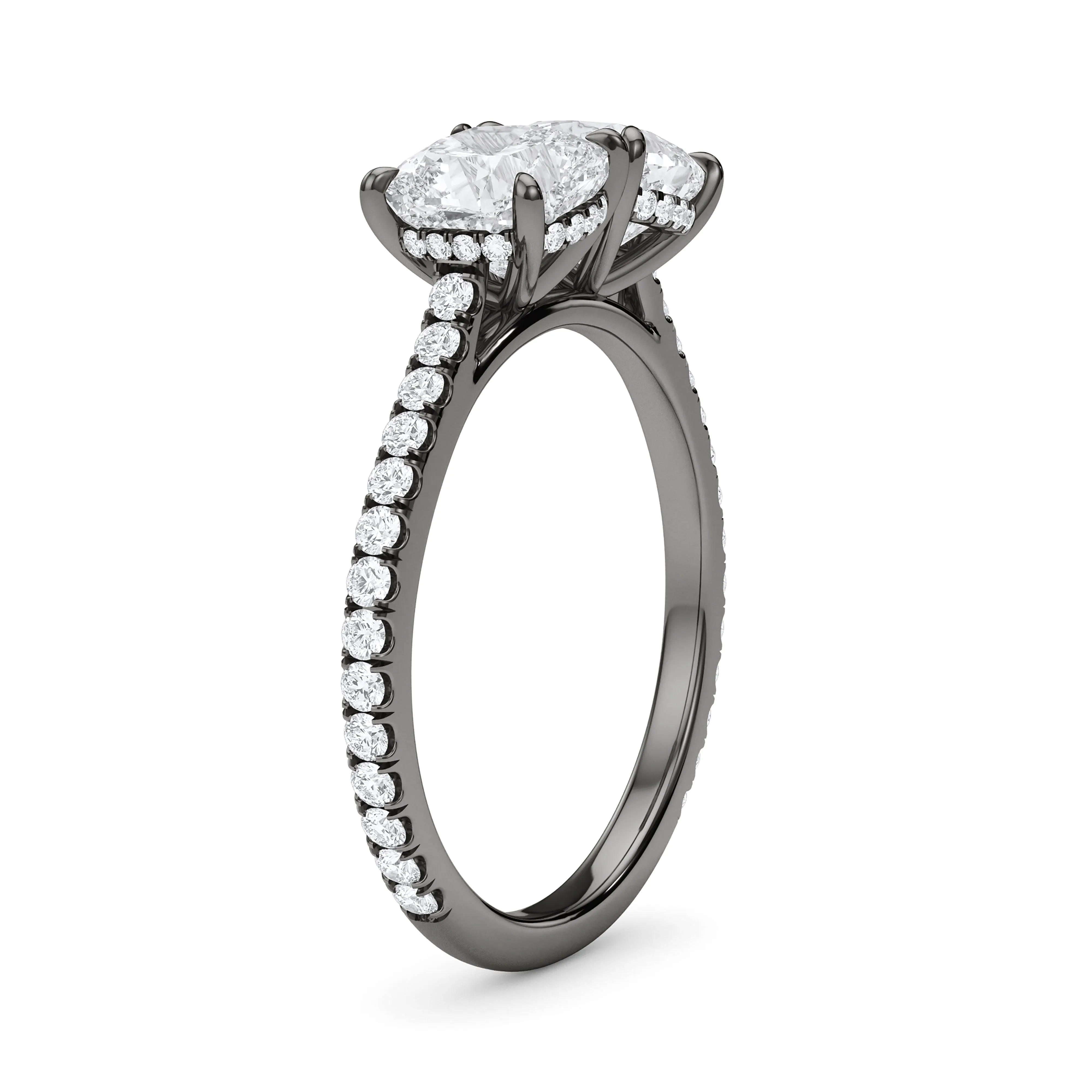 Twin Cushion Cut Pave Ring