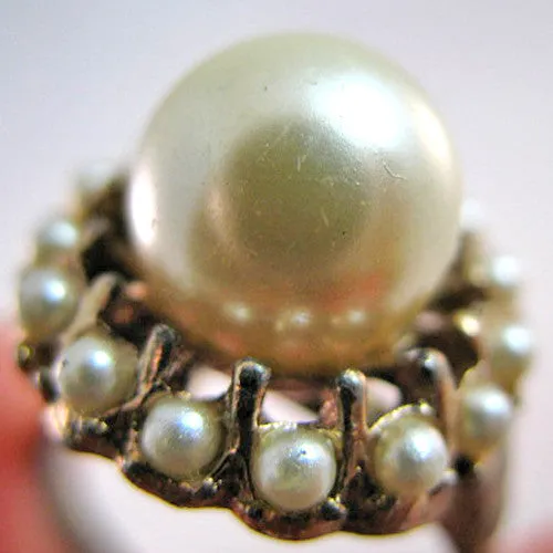 VINTAGE Faux PEARL PEARLS Womens RINGS RING Adjustable size 7 7.5 7.75 8